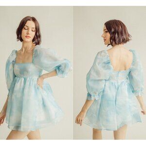 For Love Bell Tie Dye Square Neck Puff Sleeve Babydoll Mini Dress 35770